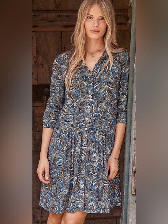Garnet Hill Dresses & Skirts - Garnet Hill Blue Paisley Button-Front Dress | 6 | 100% Viscose | Lined | Pockets
